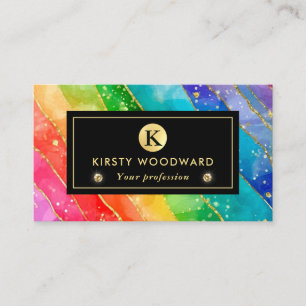 Aquarell-Regenbogen und Gold-Glitter-Alkohol-Tinte Visitenkarte