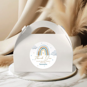 Aquarell Regenbogen Wolke Blau Gold Danke Runder Aufkleber