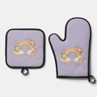 Aquarell-Regenbogengeschenk – Charmante Wolke Ofenhandschuh & Topflappen-Set