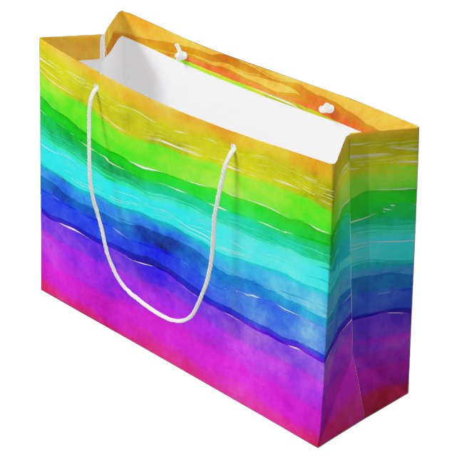 Aquarell-Regenbogenstreifen Große Geschenktüte (Vorderseite Schrägansicht)