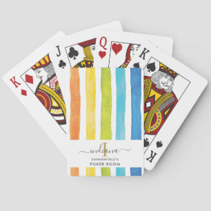 Aquarell-Regenbogenstreifen Monogramm-Schrift Spielkarten