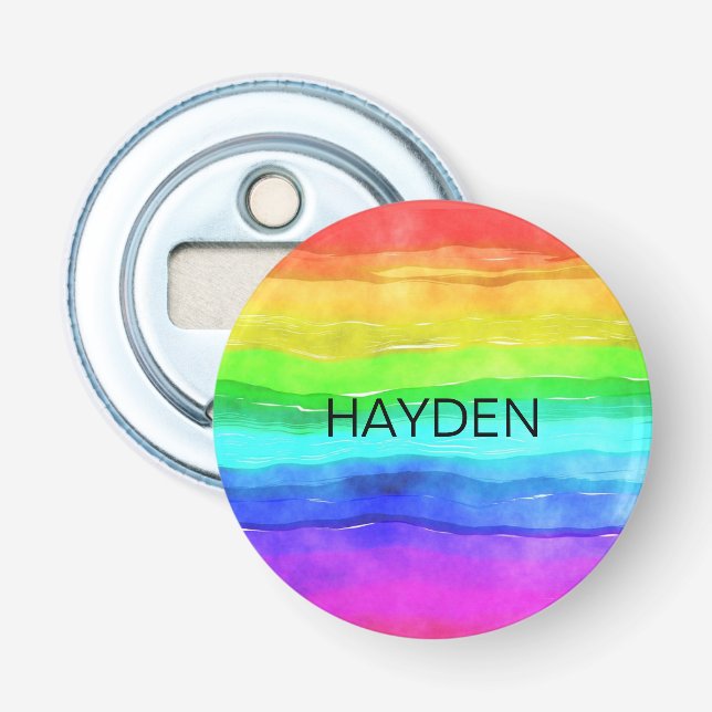 Aquarell-Regenbogenstreifen personalisiert Flaschenöffner (Vorderseite)