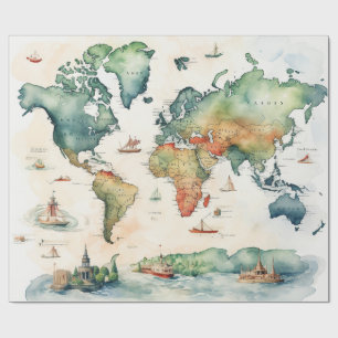 Aquarell-Reisekarte Geschenkpapier