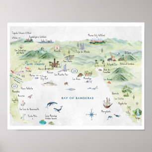 Aquarell-Reisepostkarte Puerto Vallarta Poster