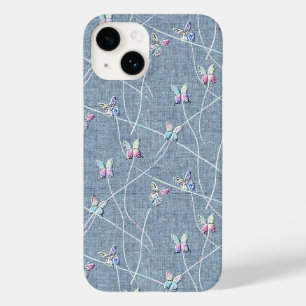 Aquarell-Relief-Schmetterlinge auf Denimblauem Lei Case-Mate iPhone 14 Hülle
