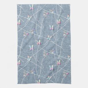 Aquarell-Relief-Schmetterlinge auf Denimblauem Lei Geschirrtuch