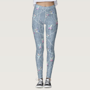 Aquarell-Relief-Schmetterlinge auf Denimblauem Lei Leggings