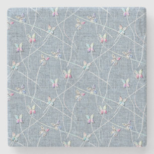 Aquarell-Relief-Schmetterlinge auf Denimblauem Lei Steinuntersetzer