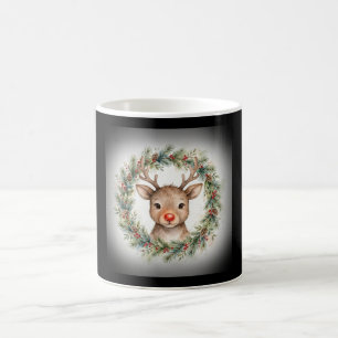 Aquarell-Rentier-Weihnachtskranz-Tasse Kaffeetasse