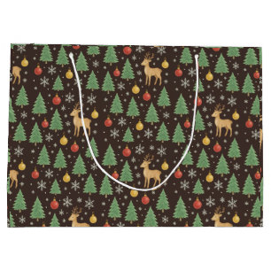 Aquarell-Rentiere & Weihnachtsbaum - Große Geschenktüte