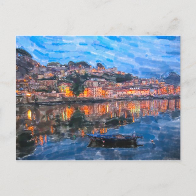 Aquarell. Restaurant in Vila Nova de Gaia am Douro Postkarte (Vorderseite)