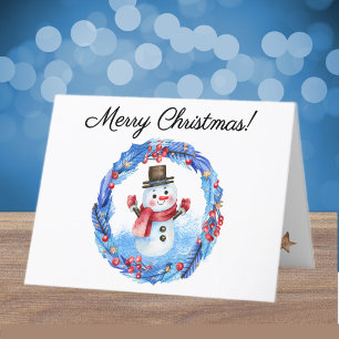 Aquarell Retro-Schneemann-Kranz Frohe Weihnachten