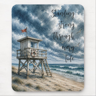 Aquarell-Rettungsturm am Küstenstrand Mousepad