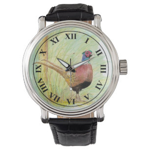 Aquarell-Ringhalsfasan-Jagdvogel Armbanduhr