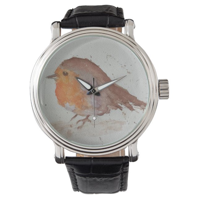Aquarell Robin Armbanduhr (Vorderseite)