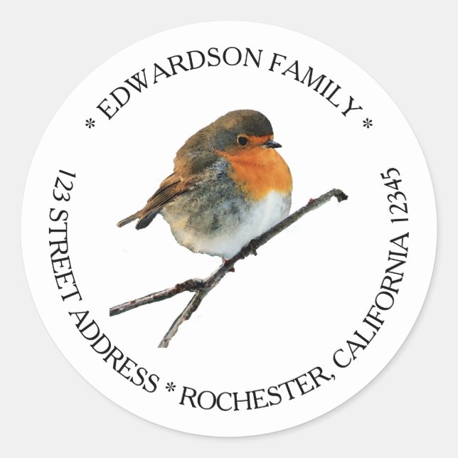 Aquarell Robin Vogelfamilie Rücksendeadresse Runder Aufkleber (Vorderseite)