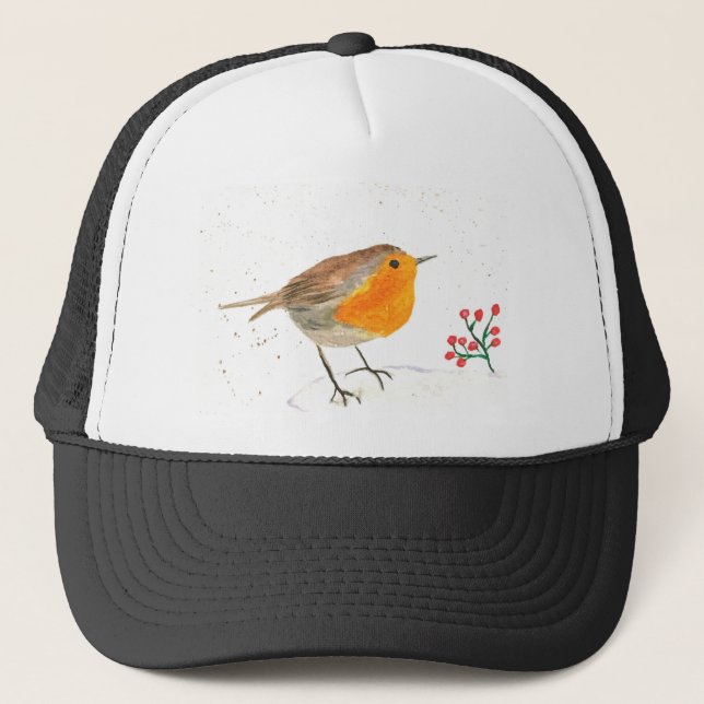 Aquarell Robin Winter Weihnachtsvogel Truckerkappe (Vorderseite)
