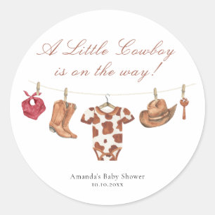 Aquarell-Rodeo-Western-Cowboy-Baby-Party Runder Aufkleber