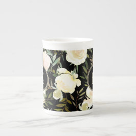 Aquarell Romantische Blumengrün und Weiß Prozellantasse
