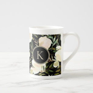 Aquarell Romantische Blumengrün und Weiß Prozellantasse