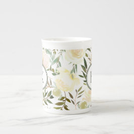 Aquarell Romantische Blumengrün und Weiß Prozellantasse