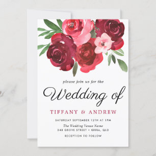 Aquarell romantische rote Rosen Hochzeits-Einladun Einladung