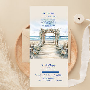 Aquarell Romantische Sommer-Ozean-Hochzeit All In One Einladung