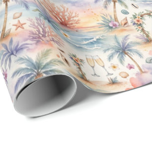 Aquarell Romantische Tropische Hochzeit Sonnenunte Geschenkpapier