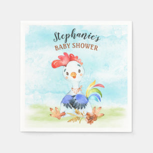Aquarell-Rooster-Kinderduschfarm Serviette