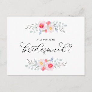Aquarell-Rosa Anemonen Wirst du meine Brautjungfer Einladungspostkarte