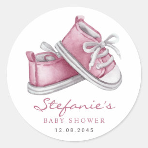 Aquarell Rosa Baby-Schühchen Baby Shower Runder Aufkleber
