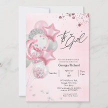 Aquarell-Rosa-Balloons It's A Girl Baby-Shower