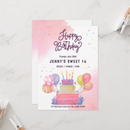 Aquarell Rosa Balloons Sweet 16 Birthday Einladung