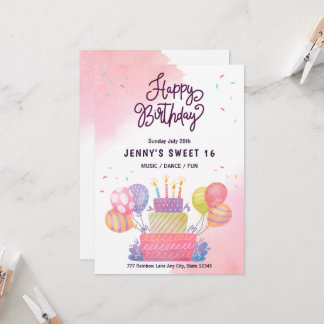 Aquarell Rosa Balloons Sweet 16 Birthday Einladung