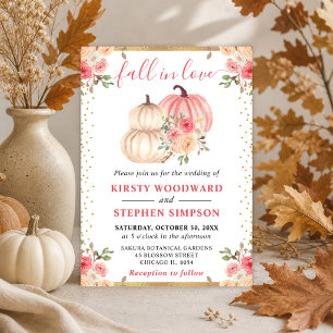Aquarell Rosa Beige Blumige Kürbisse Herbst Hochze Einladung