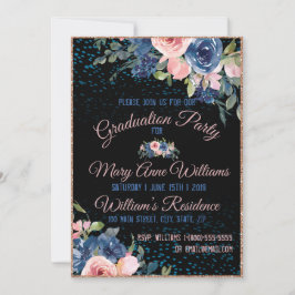 Aquarell Rosa Blau Elegante Abschluss Einladung