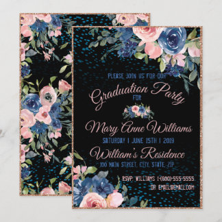 Aquarell Rosa Blau Elegante Abschluss Einladung