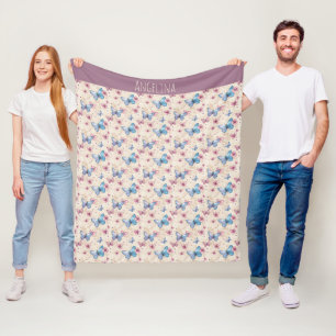 Aquarell-Rosa-Blau-Schmetterlingsmuster Name Fleecedecke