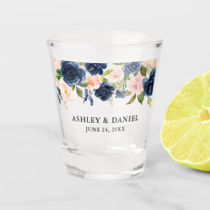 Aquarell-rosa blaue Blumenhochzeit Schnapsglas