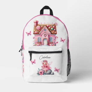 Aquarell Rosa Blume Fairy House Schmetterlinge Bedruckter Rucksack