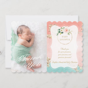Aquarell Rosa Blume Gold Foil Babydusche Dankeskarte
