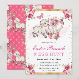 Aquarell Rosa Blume Niedlich Lamm Osterbrunch Einladung