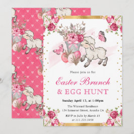 Aquarell Rosa Blume Niedlich Lamm Osterbrunch Einladung