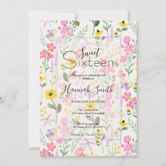 Aquarell Rosa Blume Schmetterlinge Garten Einladung