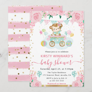 Aquarell Rosa Blumen Affe Baby Shower Einladung