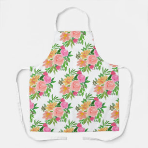 Aquarell rosa Blumen auf Weiß Schürze