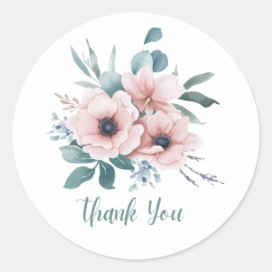 Aquarell-Rosa-Blumen-Dankeschön-Aufkleber – Elegan Runder Aufkleber
