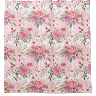 Aquarell-rosa Blumen Duschvorhang