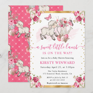 Aquarell Rosa Blumen Frühlingslamm Babyparty Einladung