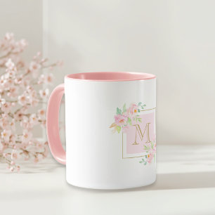 Aquarell-Rosa-Blumen-Geschenk mit individuellem An Tasse